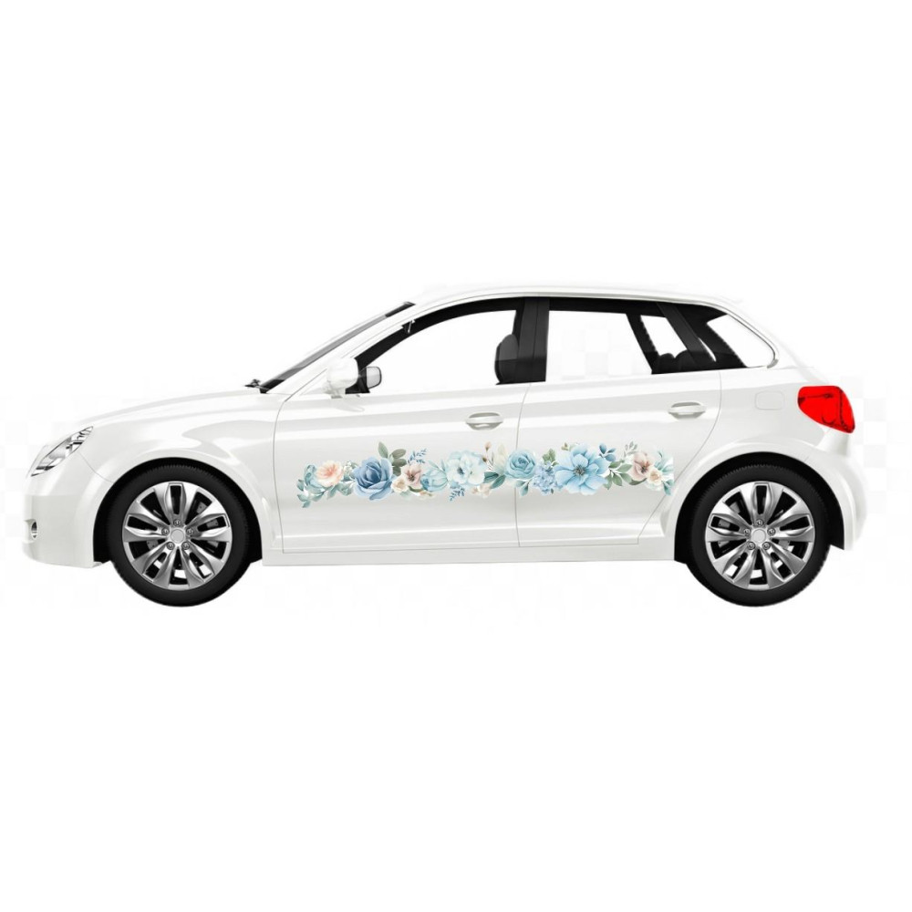 Kék, türkiz, barack színű Virágos autómatrica - 1 pár