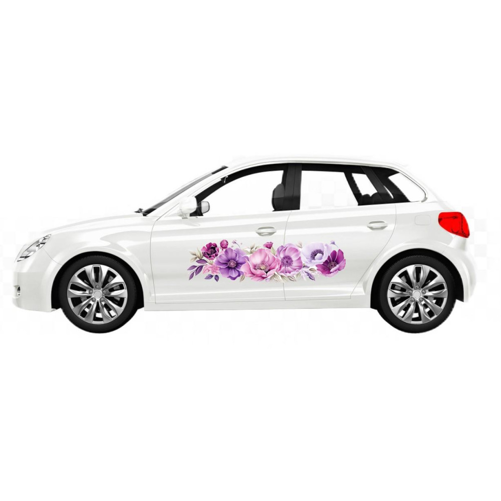 Lila színű Virágos autómatrica - 1 pár