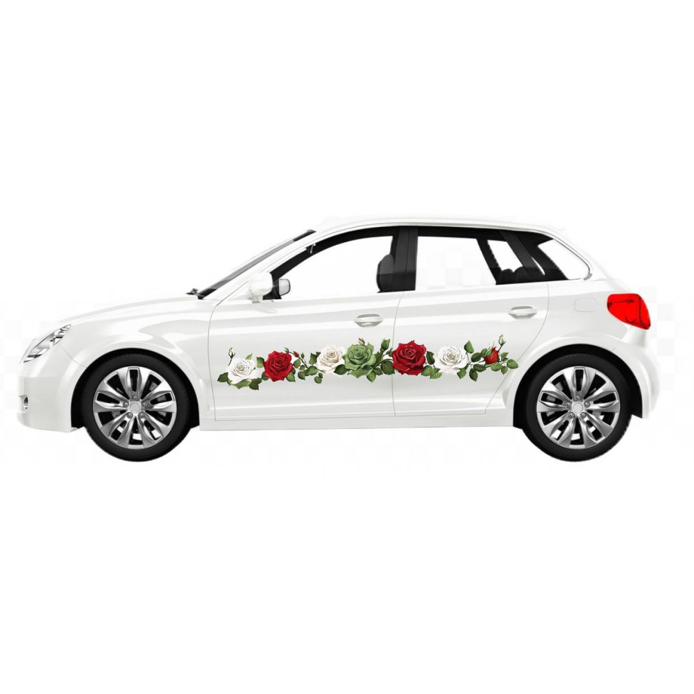 Bordó, fehér, zöld színű magyaros Virágos autómatrica - 1 pár