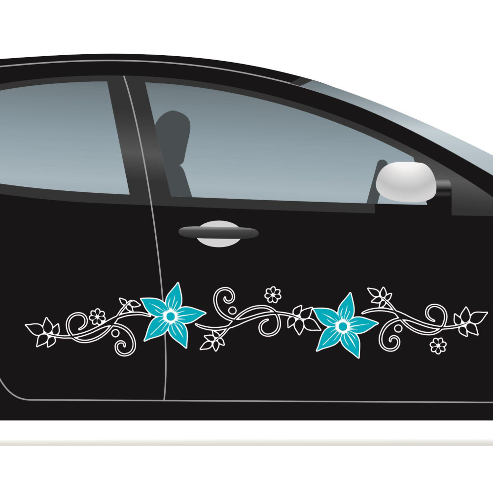 Virágos autó matrica, fekete szárral