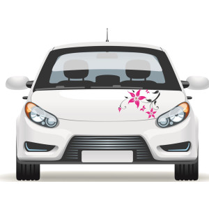 Virágos autódekoráció több színben, fekete szárral