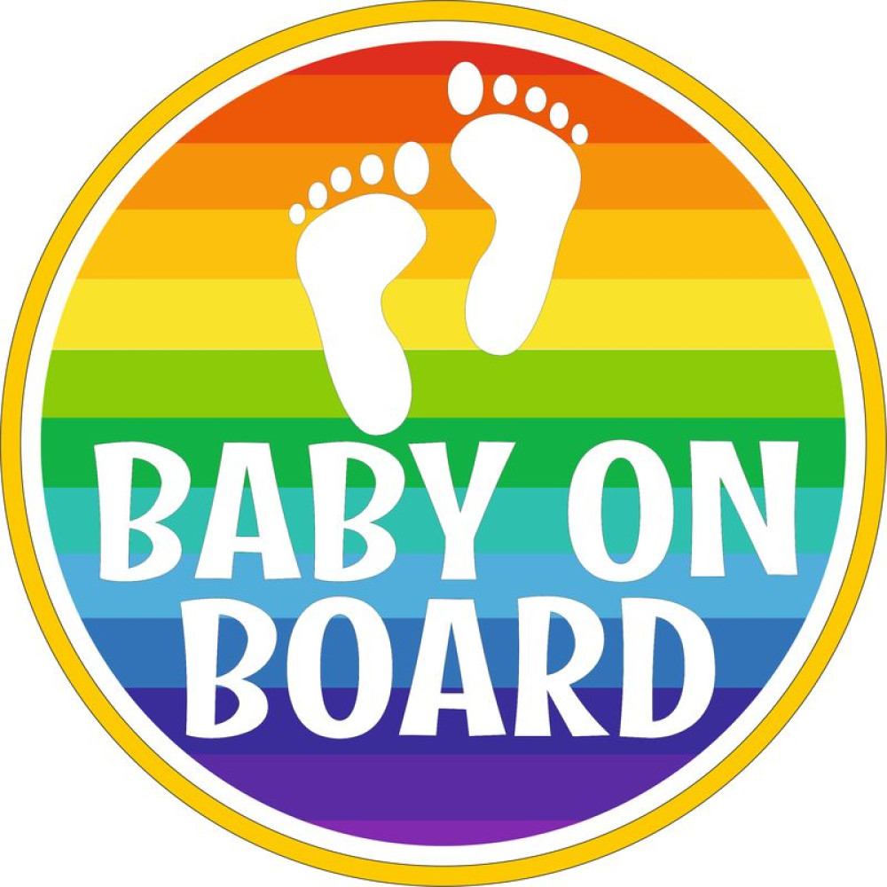 Baby on board babamatrica, kerek, szivárvány I.