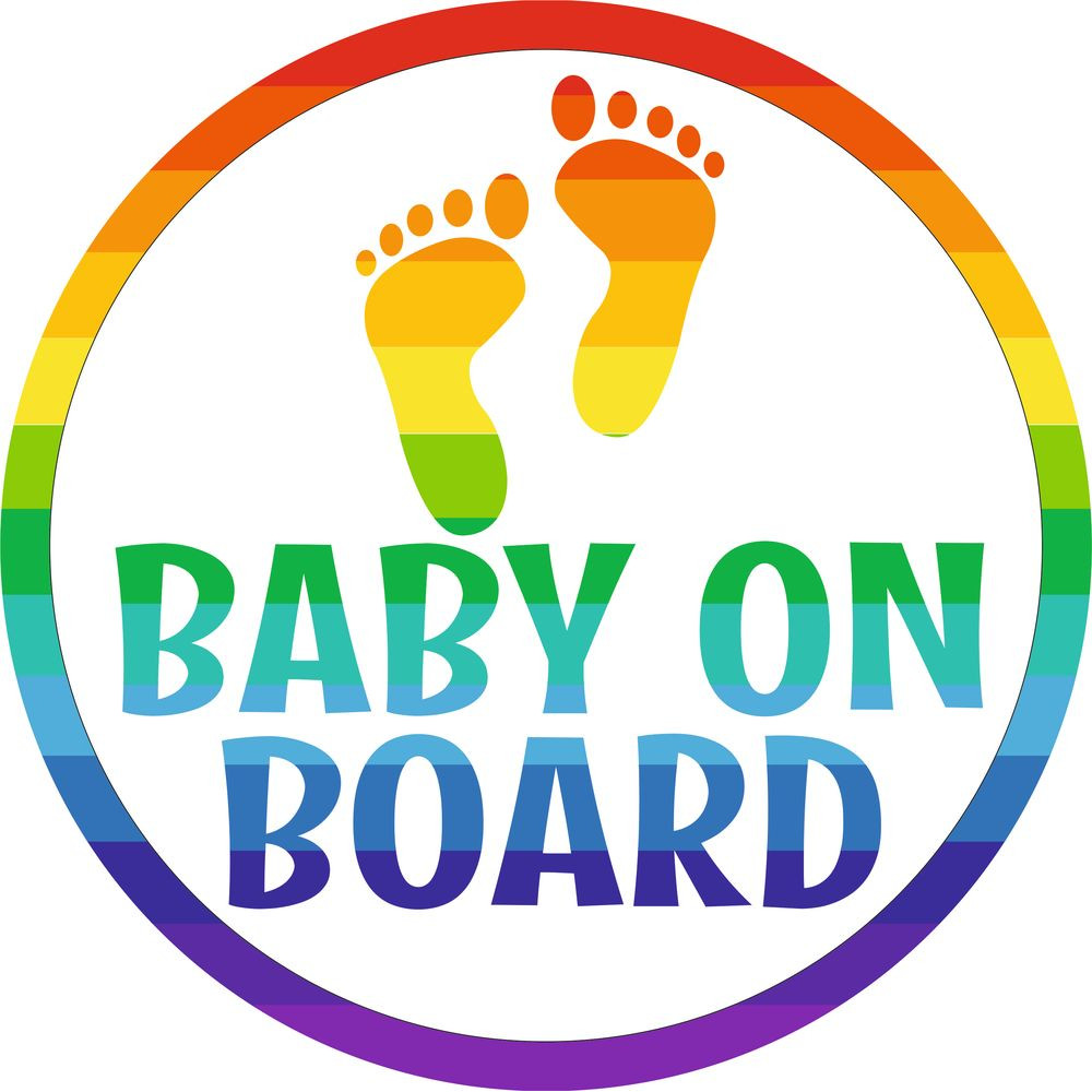 Baby on board babamatrica, kerek, szivárvány II.