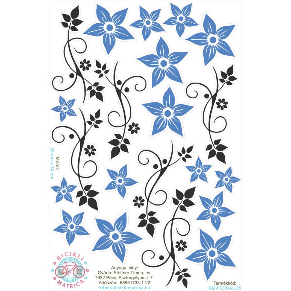 Kék virágos bicikli matrica