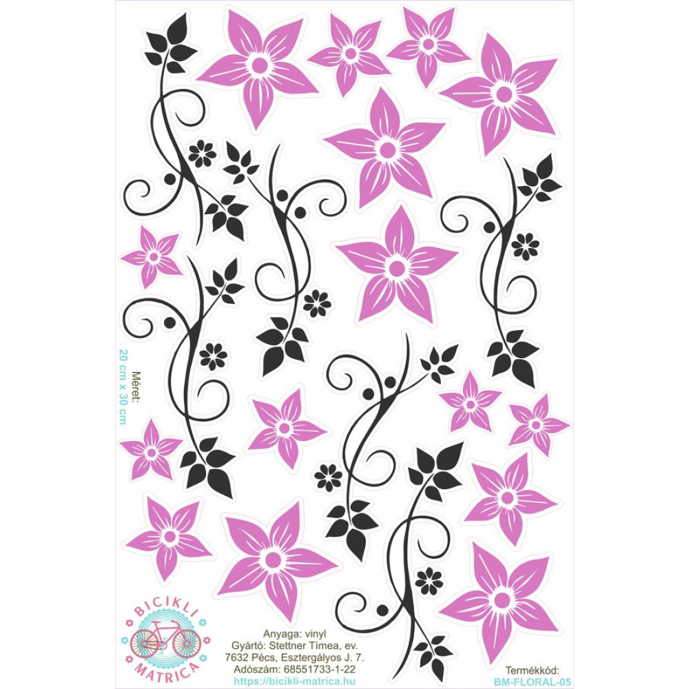 Lila virágos bicikli matrica