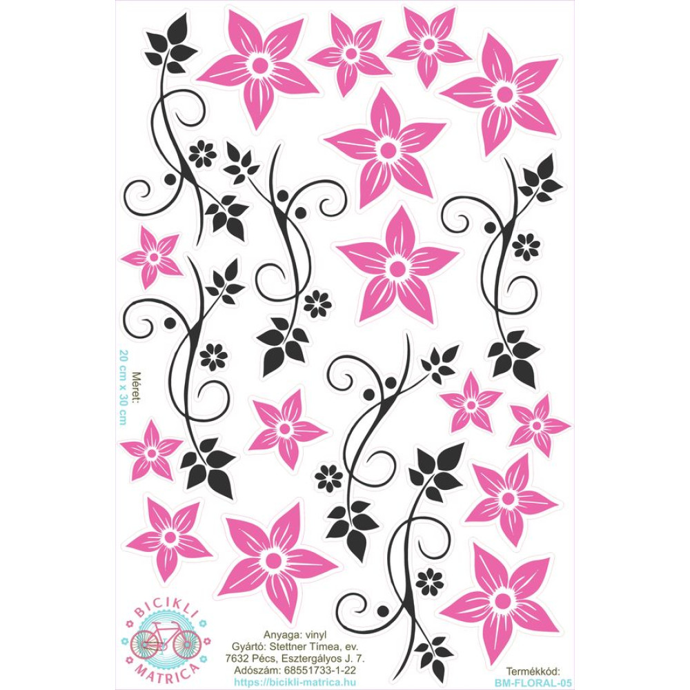 Pink virágos bicikli matrica