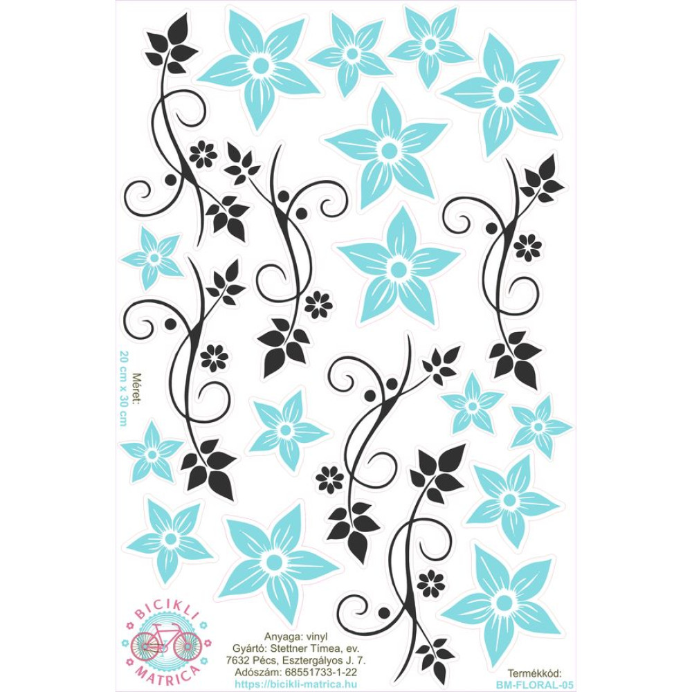 Türkizkék virágos bicikli matrica