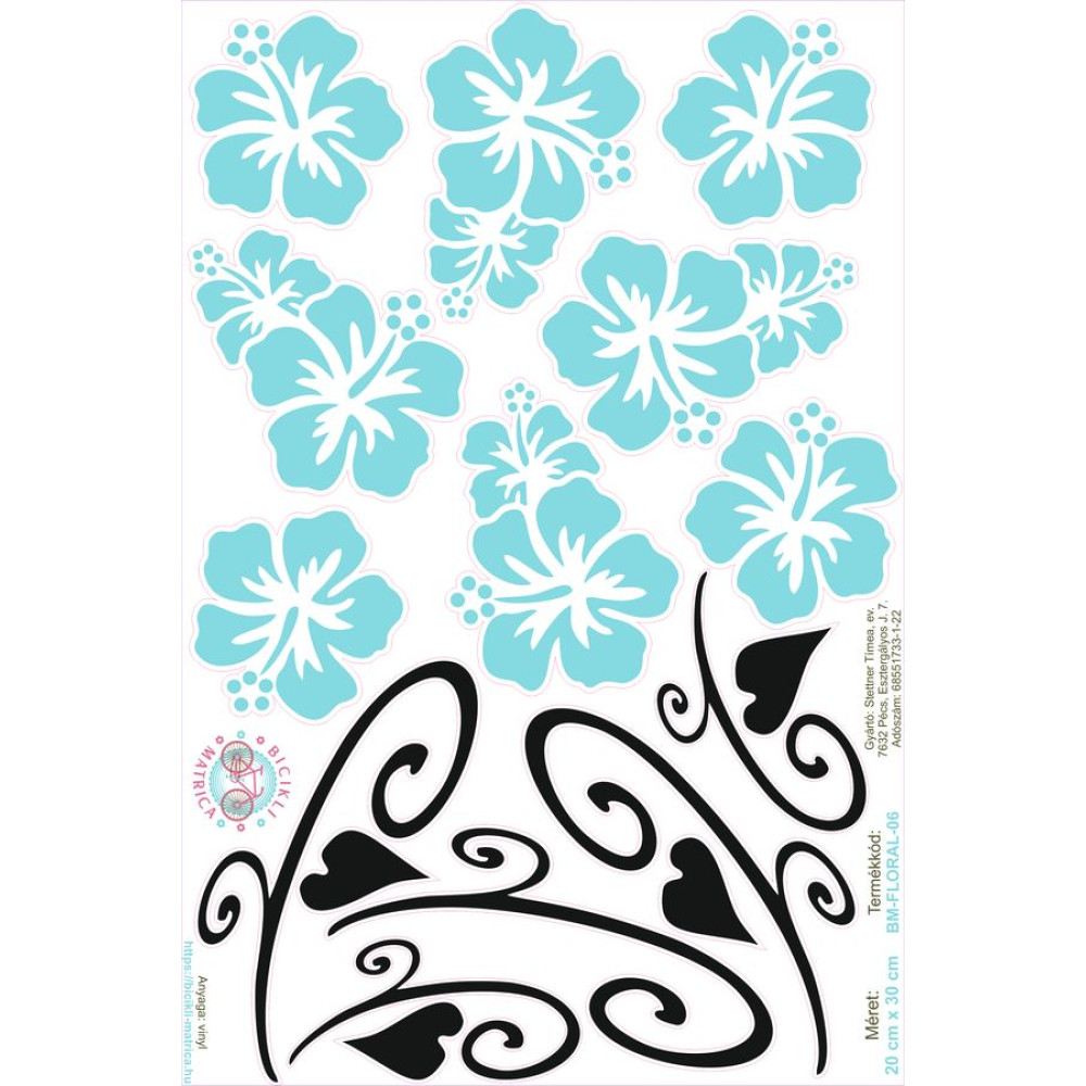 Türkizkék Hawaii virágos bicikli matrica