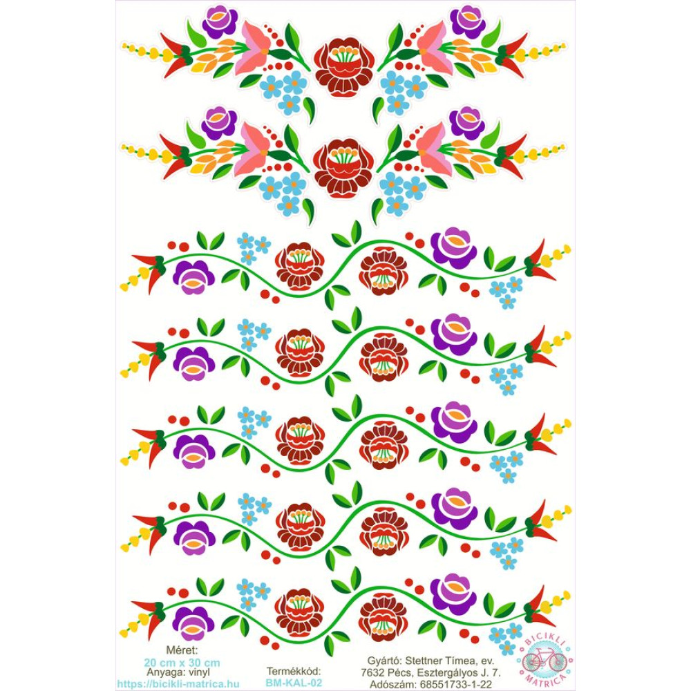 Kalocsai virágos kerékpár matrica