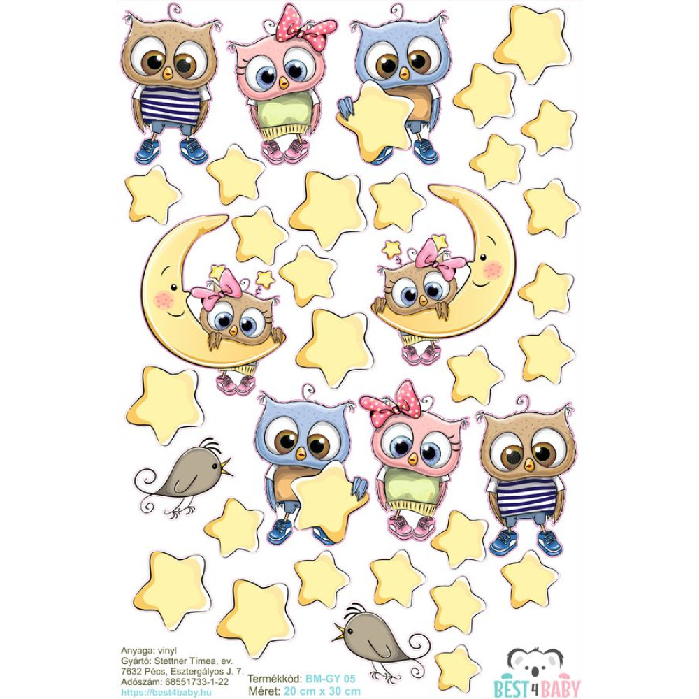 Gyermek bicikli matrica, bagoly és csillagok Gyermek bicikli matrica, bagoly és csillagok
