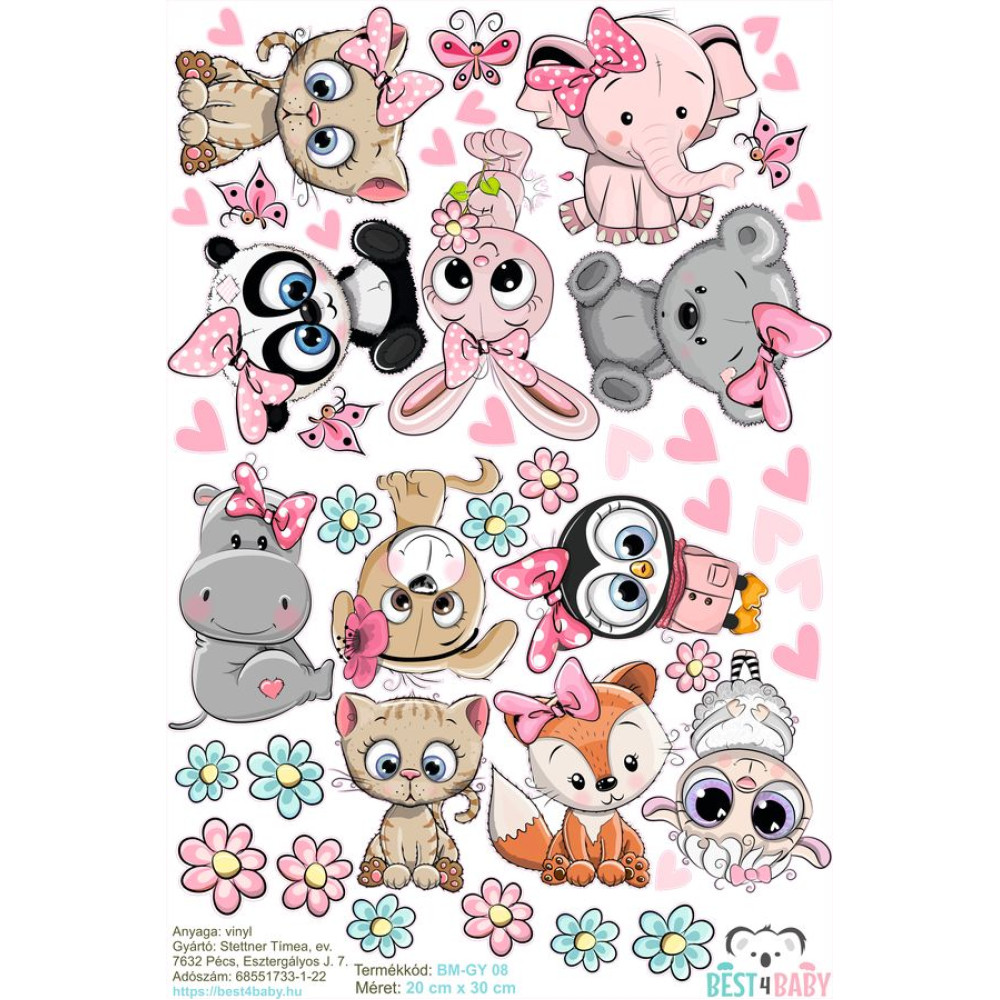 Gyermek bicikli matrica, lány állatok