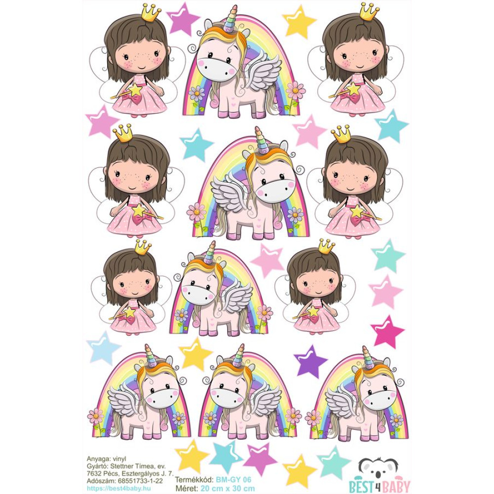 Gyermek bicikli matrica, unikornis, szivárvány, királylány