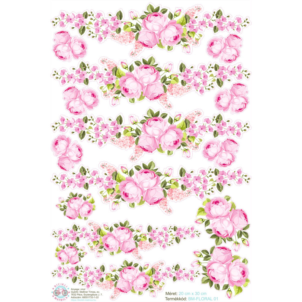 Rózsaszín rózsa virágos bicikli matrica