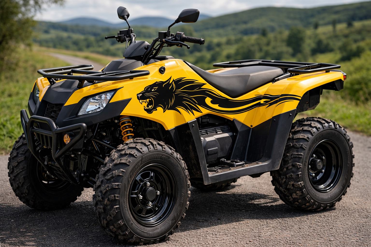 Férfi quad, motor, autómatricák motoros és tattoo hatású mintákkal